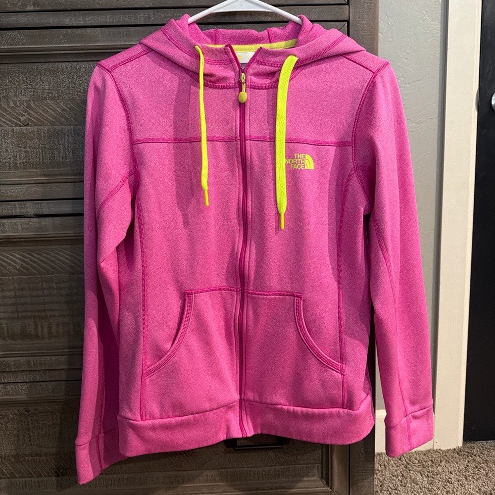 The North Face Women's Pink Hoodie with Yellow Accents